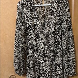 Guess Factory Leopard Print Long Sleeve Romper Shorts